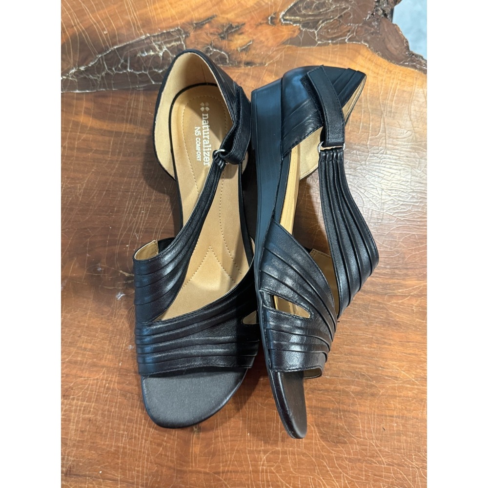 Naturalizer Black Leather Strappy D'Orsay Sandals with Ankle Buckle - Picture 3 of 9